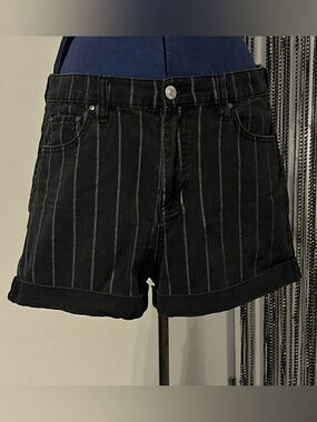 Ardene Black Pinstripe Cuffed Denim Shorts